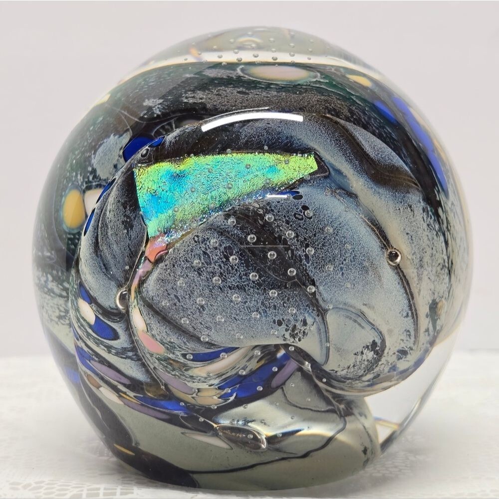 Karg Studio Dichroic Accent Large Art Glass Bullicante Paperweight Signed 1997